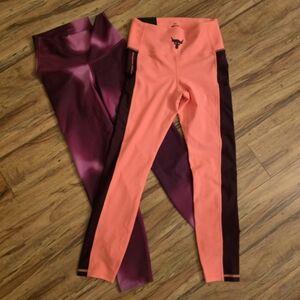 Under Armour Project Rock Orange and Purple Leggings, Nike Yoga Purple Leggings